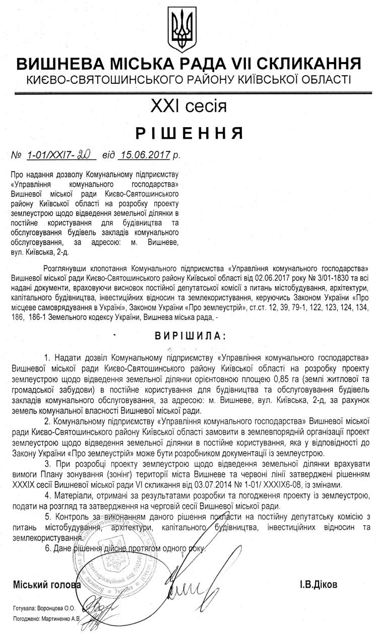 РІШЕННЯ ХХI СЕСІЇ VIІ СКЛИКАННЯ від 15.06.2017 року